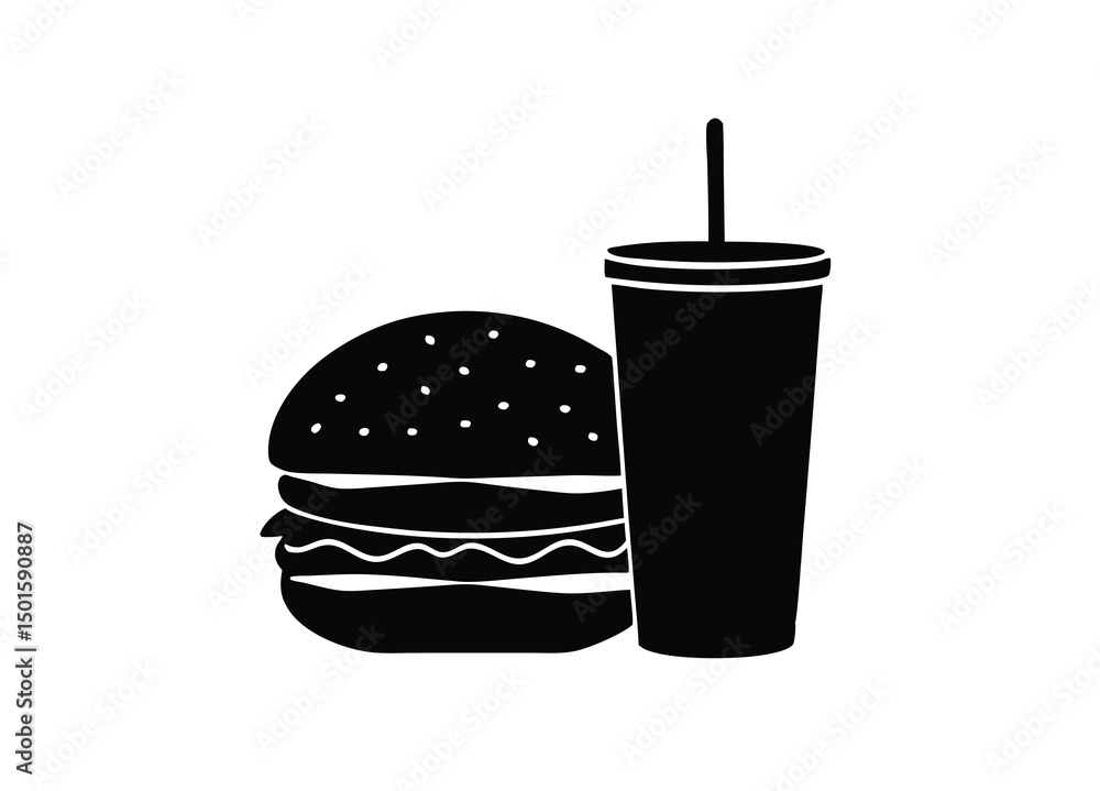 hamburger and soft drink cup silhouette vector clipart illustration. hamburger and soft drink cup silhouette vector clipart illustration.
