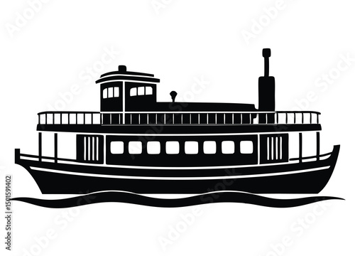 Riverboat silhouette, ship silhouettes vector flat icon illustration.