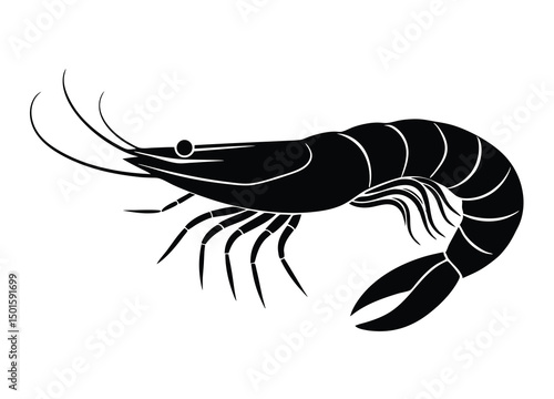 Shrimp silhouette vector, clipart shrimp fish silhouettes illustration.