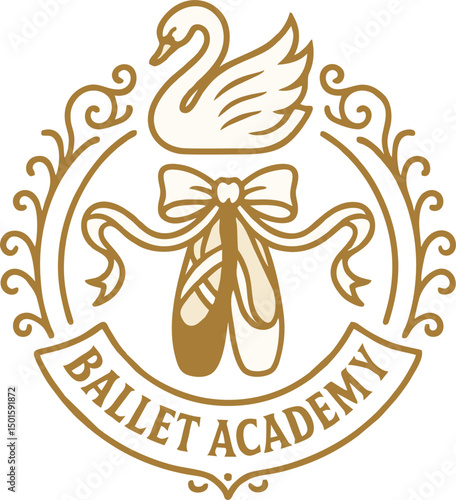 Elegant ballet school logo Swan  Pointe Shoes