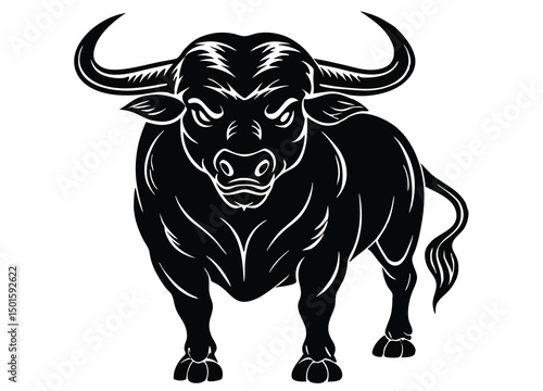 Angry bull silhouette vector, mascot bull animal illustration.