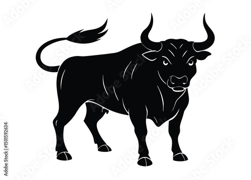 Angry bull silhouette vector, mascot bull animal illustration.