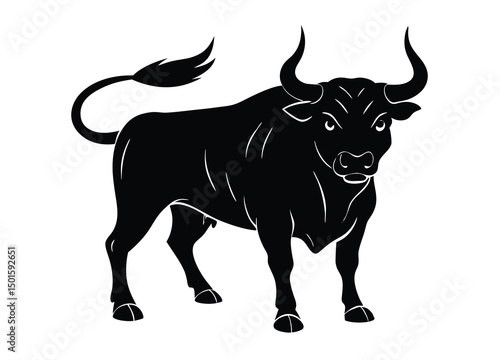 Angry bull silhouette vector, mascot bull animal illustration.