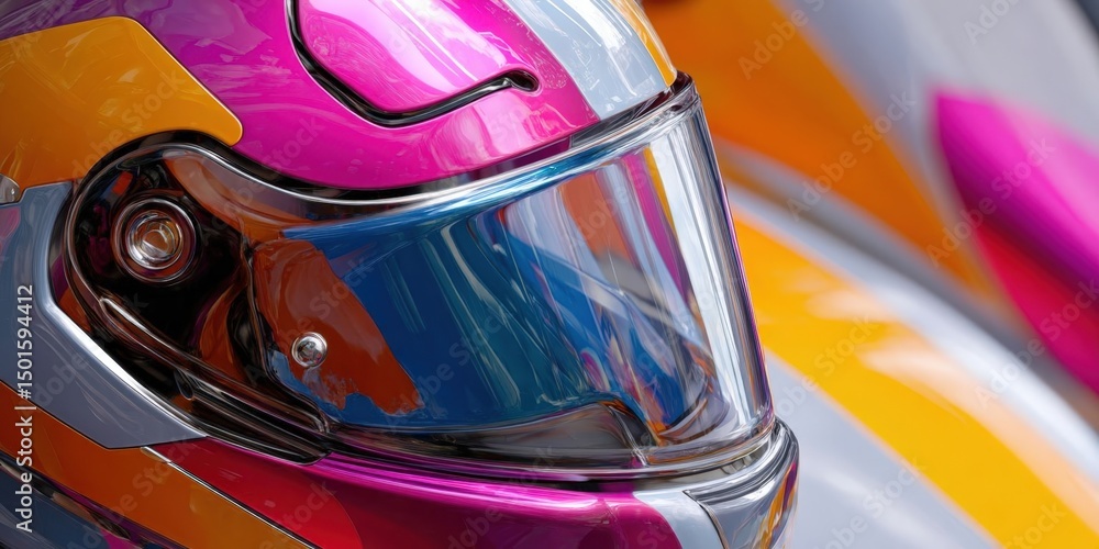 Fototapeta premium Modern Abstract Close-Up of Colorful Futuristic Helmet with Vibrant Background