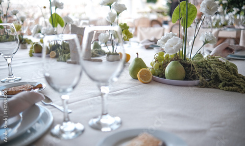 Grand Wedding Reception Live Tablescape with fruit and foliage