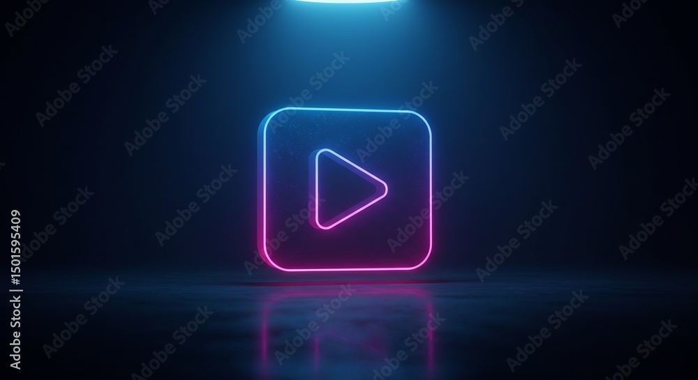 Neon Pink Blue Play Button Icon in Dark Background Neon Pink Blue Play Button Icon in Dark Background