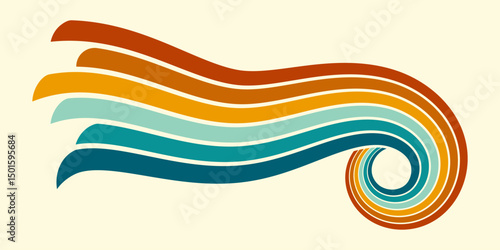 Abstract background of rainbow groovy Wavy Line design in 1970s Hippie Retro style. Vector pattern ready to use for cloth, textile, wrap and other.
