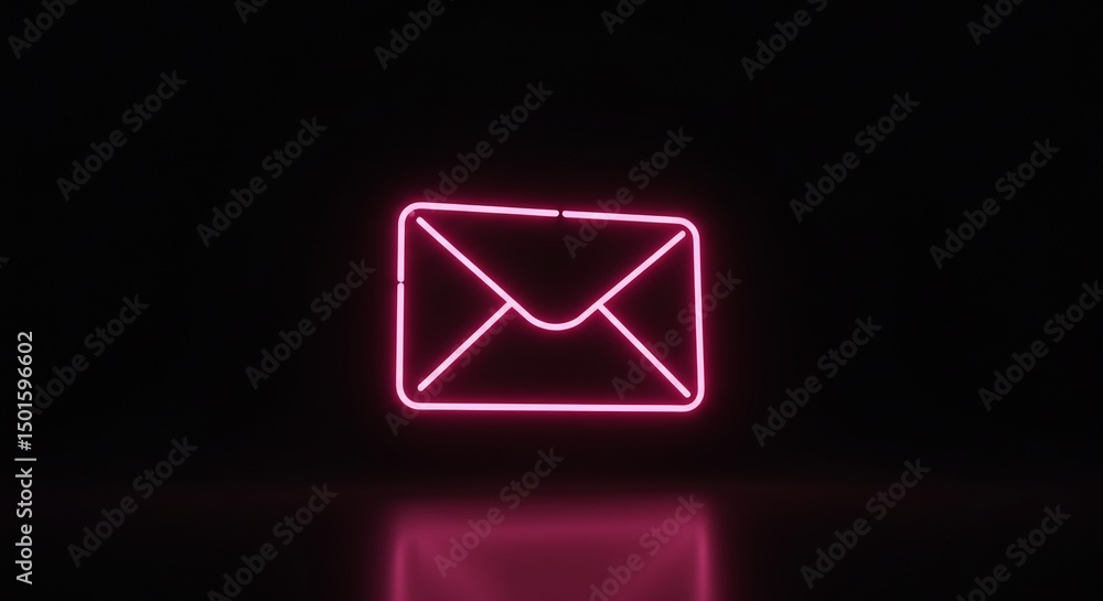 Pink Neon Glowing Email Icon on Dark Background Pink Neon Glowing Email Icon on Dark Background