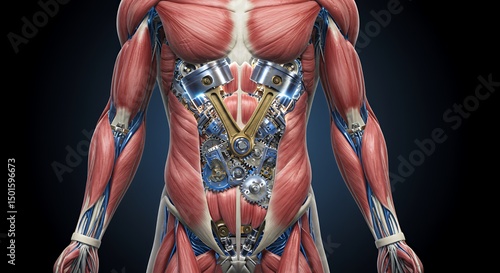 Wallpaper Mural Human Anatomy with Engine Mechanism: A Futuristic Medical Illustration Torontodigital.ca
