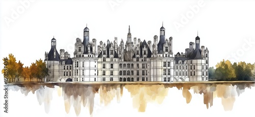Chateau de Chambord . Chateau de Chambord  hand drawn watercolor illustration