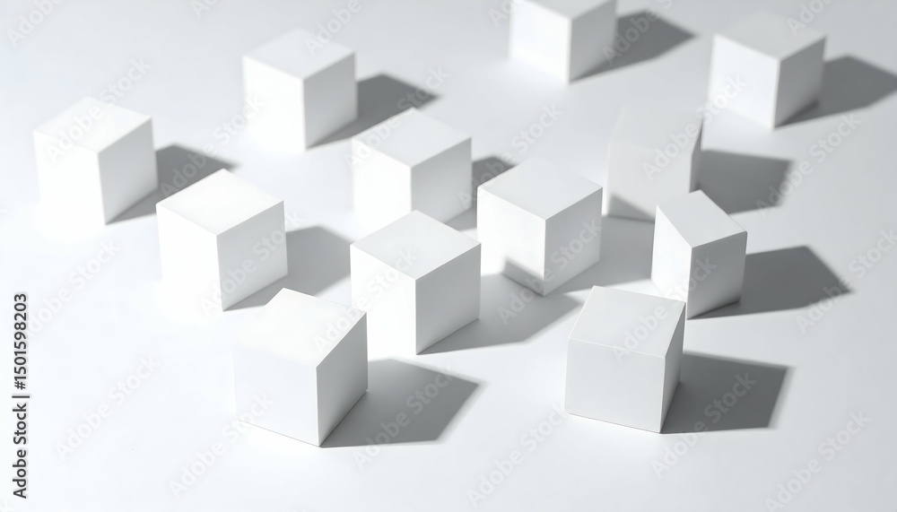 White Cubes Scattered on White Background White Cubes Scattered on White Background