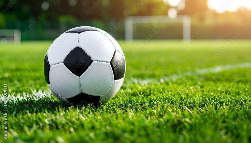 Fototapeta premium Soccer Ball on Green Grass Field