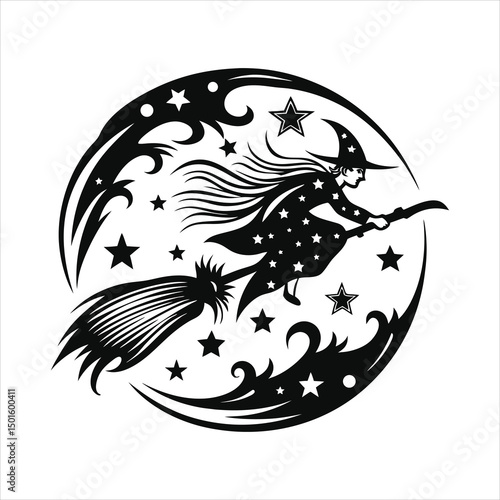Celestial witch riding comet through galaxy  spark