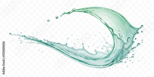 realistic smooth water liquid splash in curve style isolated on transparent background