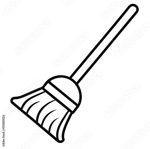 A simple black and white line illustration of a mop with a long handle. The mop head features a textured surface to indicate bristles or fabric, and the handle is straight and slightly tapered 