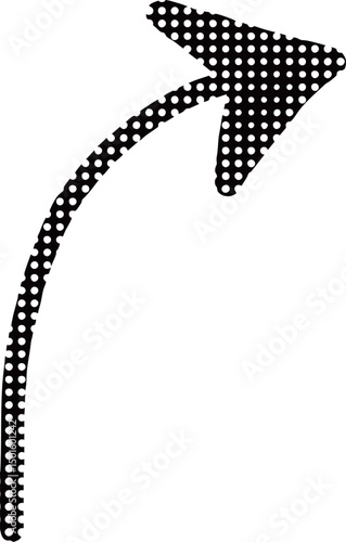 手描き黒ドット柄の右上向きカーブの矢印アイコン　Adobe Illustrator Artwork