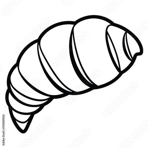 Illustration of a croissant, featuring a lightly curved shape with multiple flaky layers. The outline is bold and simple, emphasizing the pastry's distinctive pointy end and rounded body.