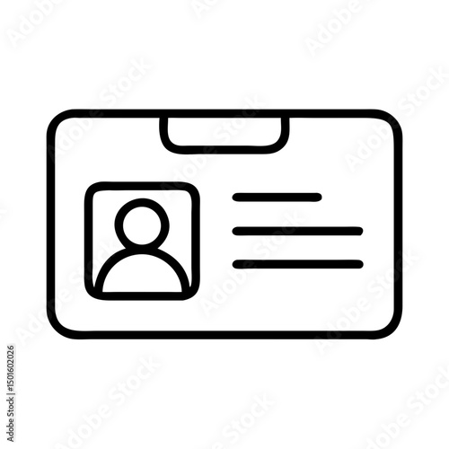 Line art illustration of an identification card with photo, icon on transparent background  
