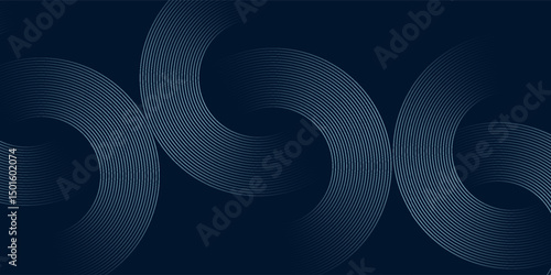 Blue abstract background with glowing circles. Swirl circular lines pattern. Geometric spiral. Twirl element. Modern graphic design. Futuristic technology concept.