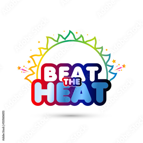 Summer Sun with Beat the Heat logo typo design. Summer season promotion, marketing campaigns and ads.