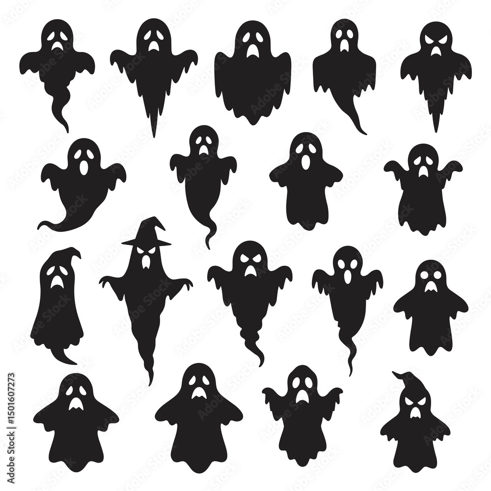 Obraz premium Collection of black ghost silhouettes for Halloween decoration 