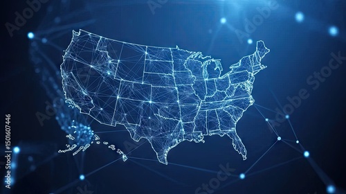 United States Map Connected Network in Blue Technology