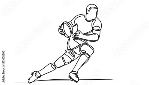 Continuous one single minimal line drawing Rugby Player