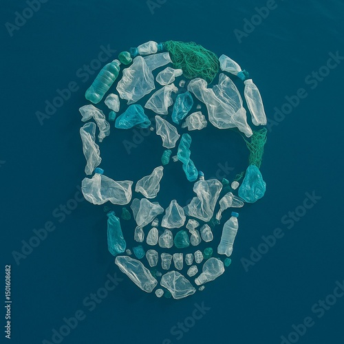 Plastic Skull on Ocean Surface – Powerful Visual for Ocean Conservation Awareness
