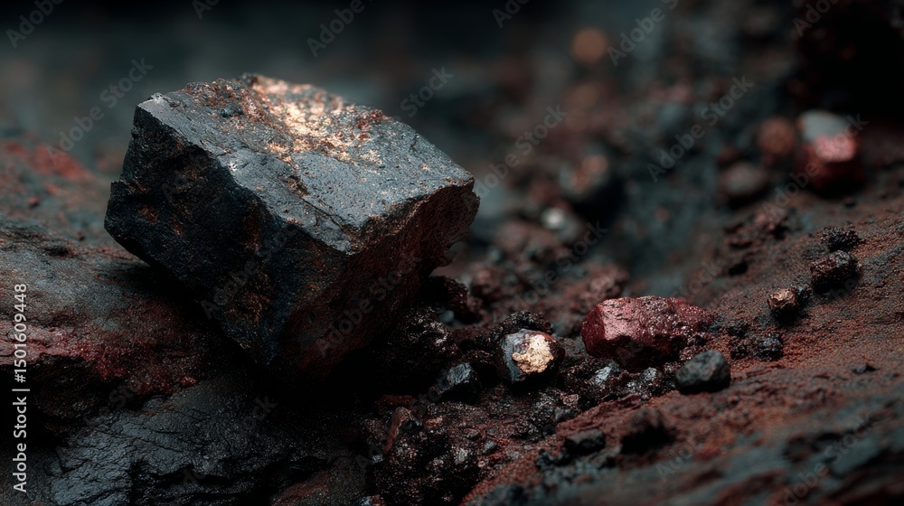 Fototapeta premium Close-up of graphite mineral showing dark gray
