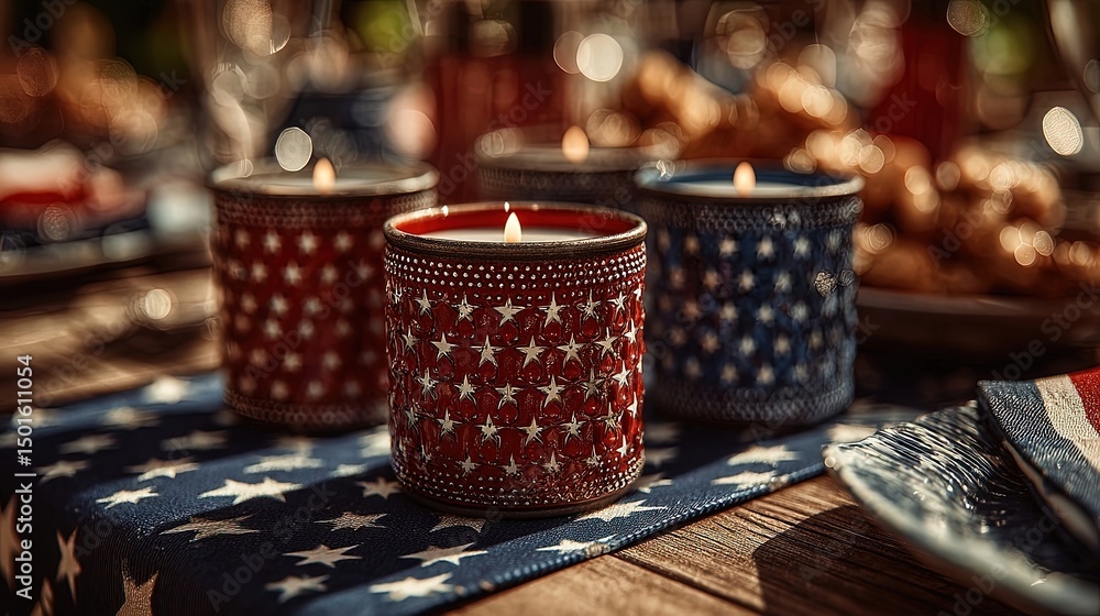 Patriotic candles on wooden table Patriotic candles on wooden table