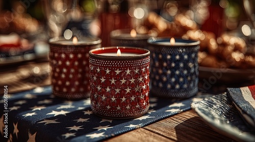 Wallpaper Mural Patriotic candles on wooden table Torontodigital.ca
