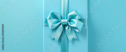 Minimalist blue present with shiny bow – luxury gift packaging for celebration or event