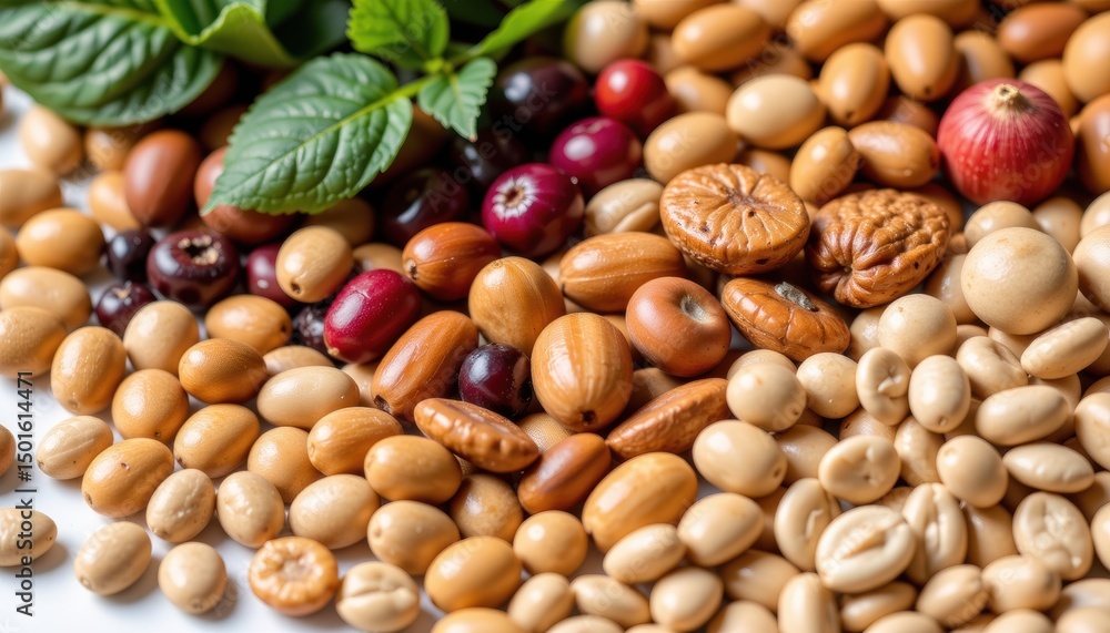 Variety of seeds and nuts on a textured surface. Variety of seeds and nuts on a textured surface.