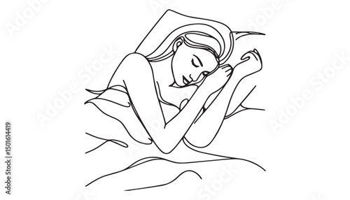 Continuous one single minimal line drawing a woman are sleeping 
