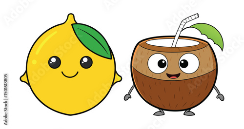 Set Vegetables and fruits funny stickers