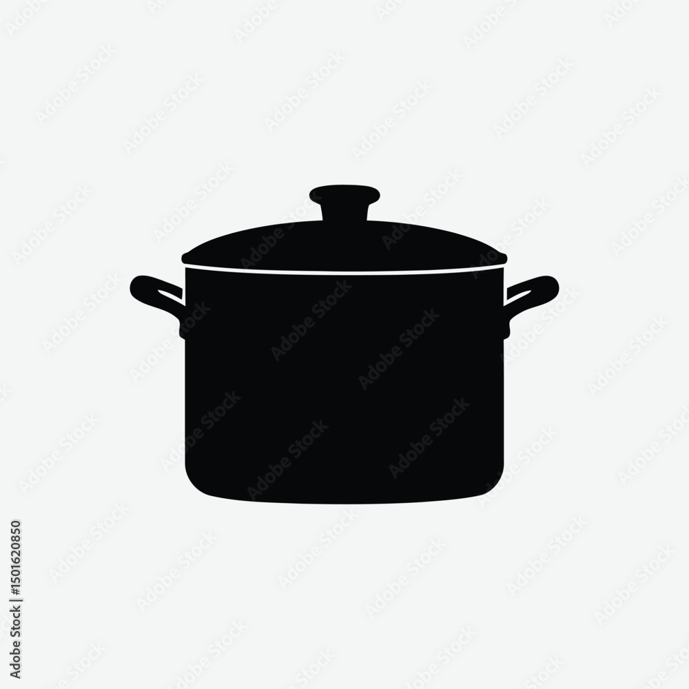 Minimalist Cookware Silhouette Vector – 2D Flat Black Kitchenware Design on White Background Minimalist Cookware Silhouette Vector – 2D Flat Black Kitchenware Design on White Background