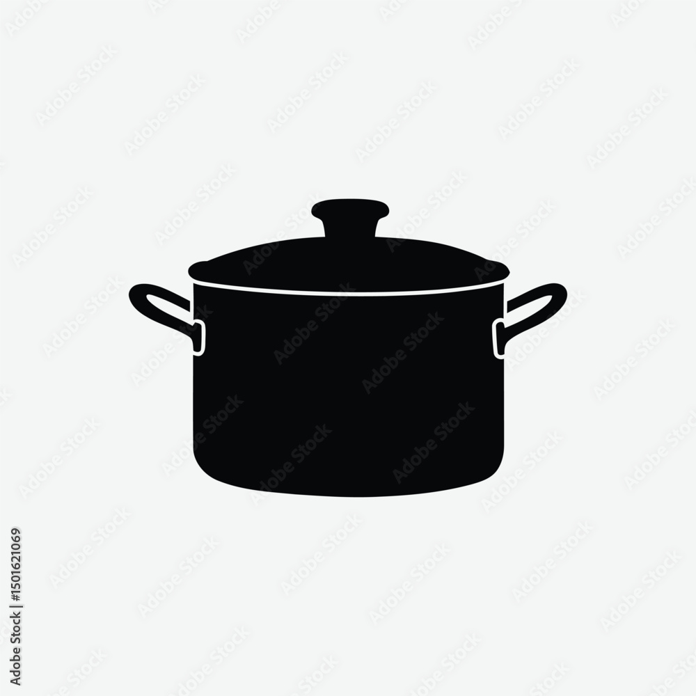 Minimalist Cookware Silhouette Vector – 2D Flat Black Kitchenware Design on White Background Minimalist Cookware Silhouette Vector – 2D Flat Black Kitchenware Design on White Background