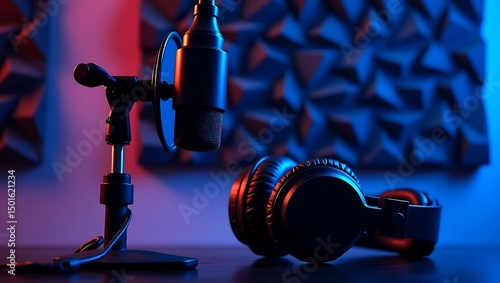 Professional Podcast Recording Studio with Microphone and Headphones