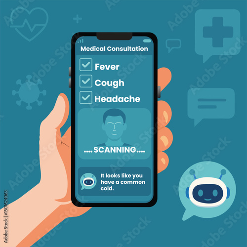 Virtual Medical Consultation Screen – Modern Healthcare UI with Diagnosis Display With AI Chatbot
