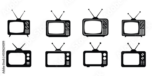 Collection of retro television icon isolated on white background