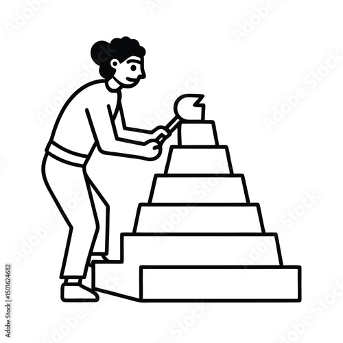 stone carver restoring aztec temple steps