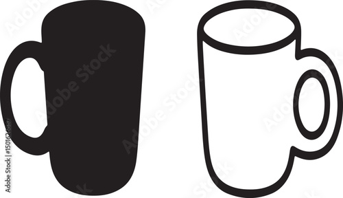 Simple minimalist black and white coffee mug silhouette designs for beverages and hot drinks representing morning routines and leisure
