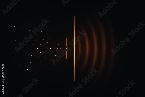 Electron Diffraction Pattern. Scientific visualization of electron wave diffraction through a slit, creating an interference pattern on the right.
