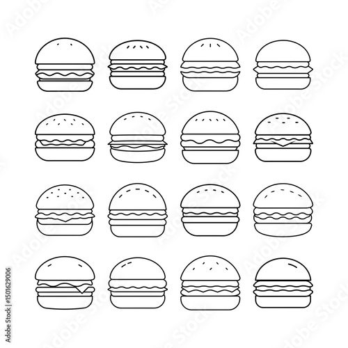 Transparent Burger Line Art Vector Clipart Collection for Food-Themed Designs