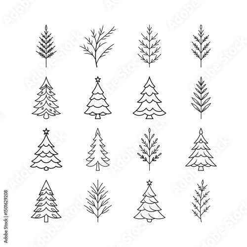 Christmas Tree Line Art Vector Pack Perfect for Festive Art and Decoration