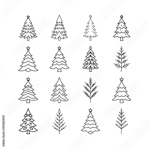 Detailed Christmas Tree Branch Line Art Vector for Winter Holiday Illustrations