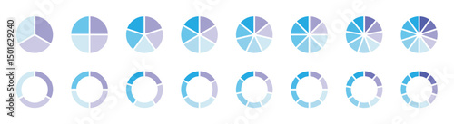 Circle pie chart diagram. Pie chart color icons. 1,2,3,4,56,7,8,9,10,11,12 segment infographic. Colorful diagram collection with sections or steps. Wheel round diagram part symbol. Vector illustration