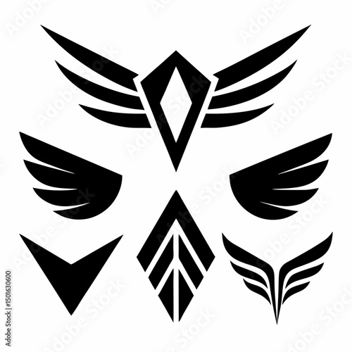 Vector Wing Logo Set – Modern Black Silhouettes for Branding, Sports & Aviation Design