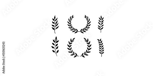 Elegant Laurel Wreath Vector Icons Set – Black Minimalist Award Symbols for Logos, Branding, and Graphic Design Projects