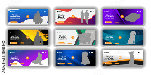 Facebook cover bundle web banner and  Social media post or jeans, t-shirt, hard disk, jewellery, fashion, coffee, product, dog, templates